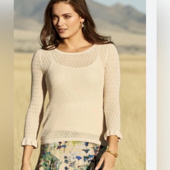 Peruvian Connection Sweaters - Peruvian connection 100% Pima cotton cream crochet knit sweater size small boho